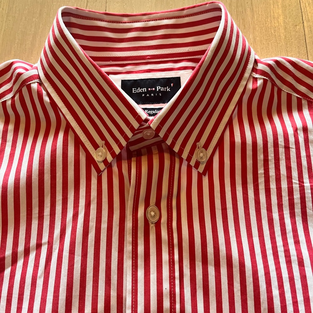 Eden Park Paris - Men's Red Striped Shirt - Medium / 16-16.5 shirt size